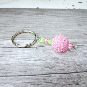 2/$10 Pink & Green Beaded Key Holder, Keychain, Key Ring
